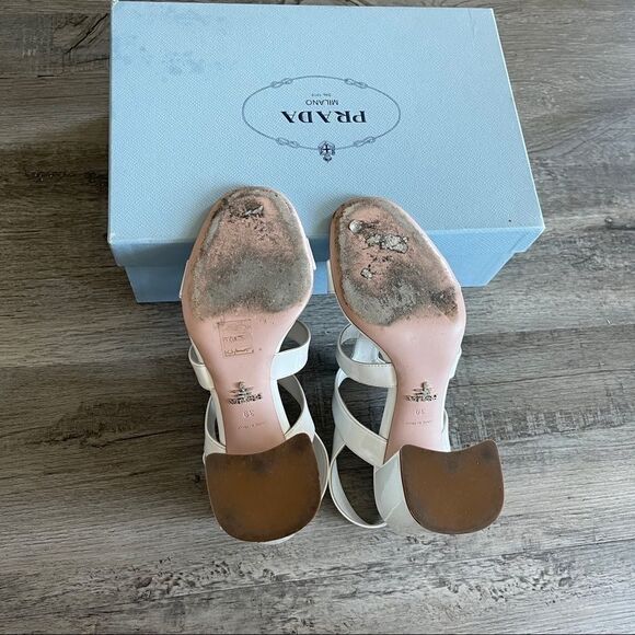 Prada White Box Patent Caged 85mm Sandals - Picture 10 of 12